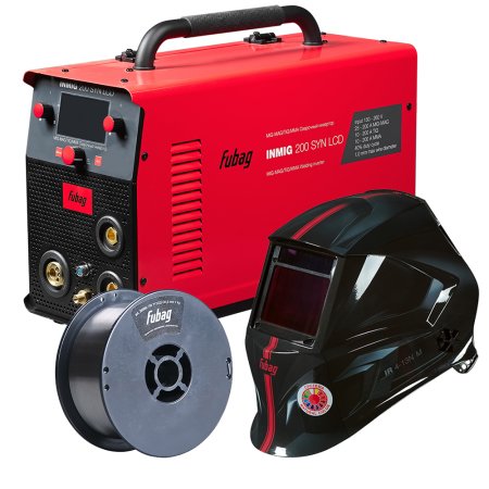 FUBAG Сварочный полуавтомат INMIG 200 SYN LCD (новый дисплей) с горелкой FB 250 3 м (FB 250 Ergo 3 м) + Маска сварщика Хамелеон IR 4-13N M + Порошковая проволока самозащитная FB 71TGS 0.8 мм_катушка 100 мм_вес 1 кг в ПОДАРОК!
